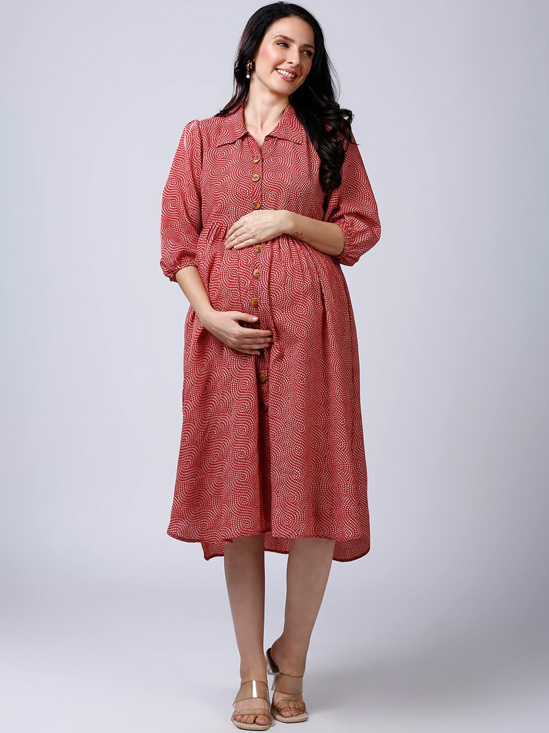 Mom For Sure by Ketki Dalal Ethnic Motifs Print Maternity Shirt Dress