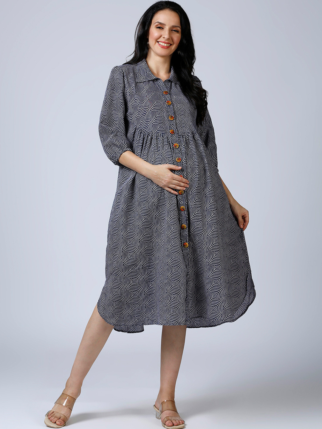 Mom For Sure by Ketki Dalal Ethnic Motifs Checked Maternity Shirt Dress