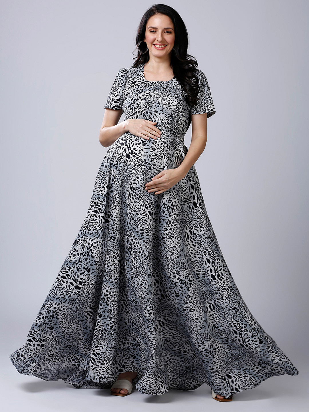 Mom For Sure by Ketki Dalal Women Animal Printed Puff Sleeve Maternity Fit and Flare Dress
