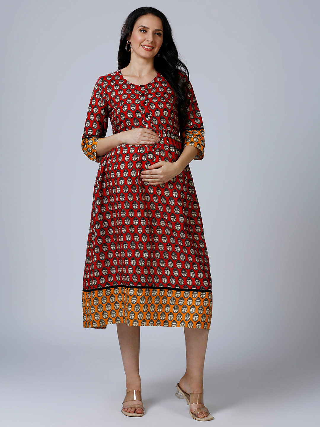 Mom For Sure by Ketki Dalal Women Ethnic Motifs Printed Cotton Maternity A-Line Dress