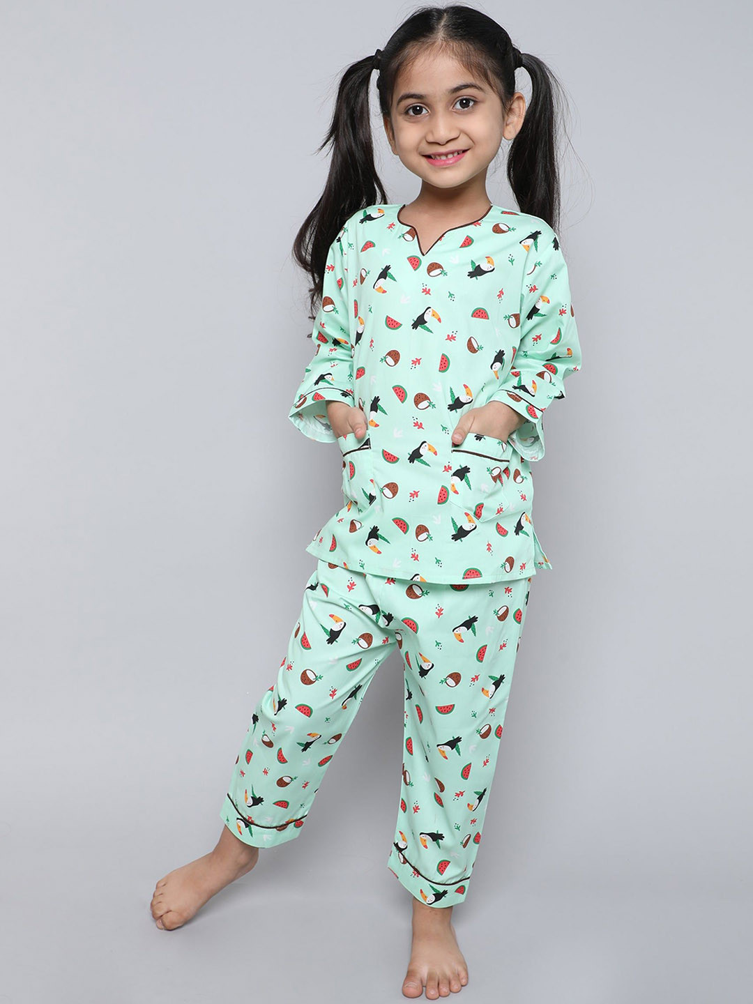 Little Clothings Unisex Kids Bird With Watermelon Printed Organic Cotton Night suit