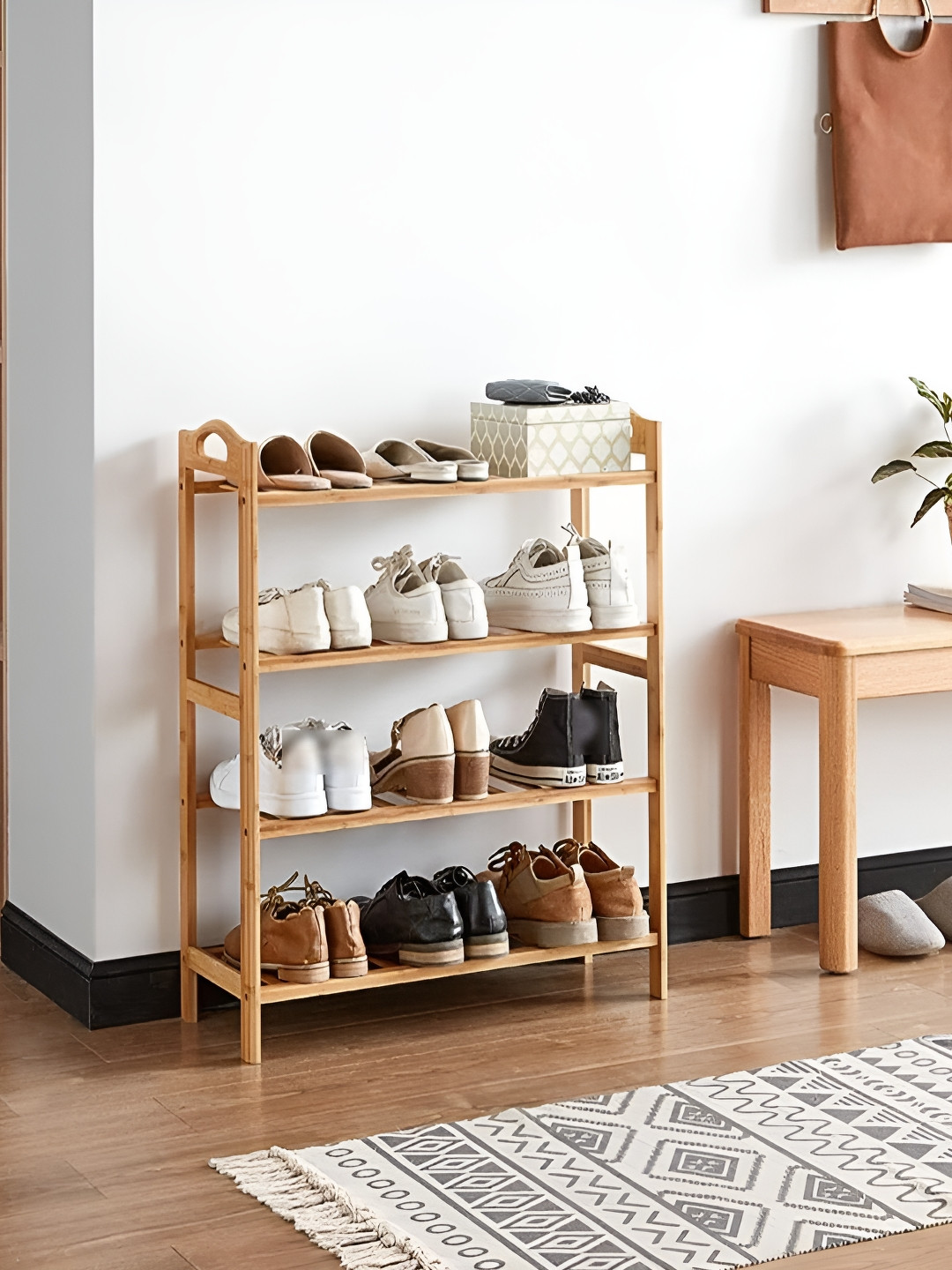 KriShyam Brown 4 Tier Standing Bamboo Wood Shoe Rack