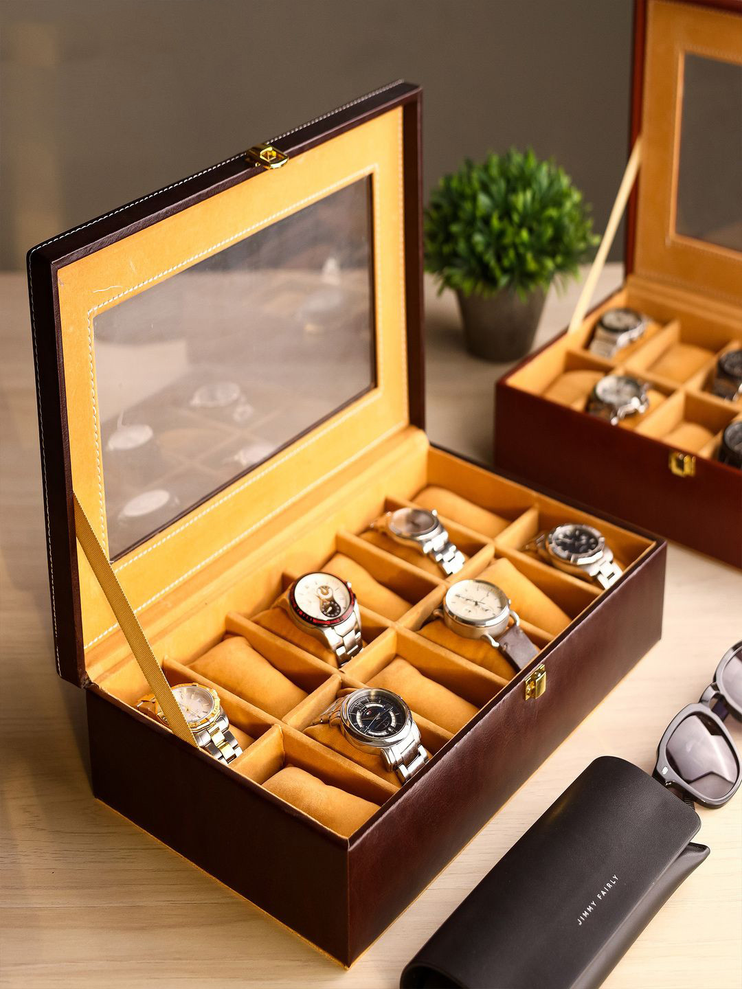 BIRCH & CO. Coffee Brown & Brown 12-Slot Watch Organiser