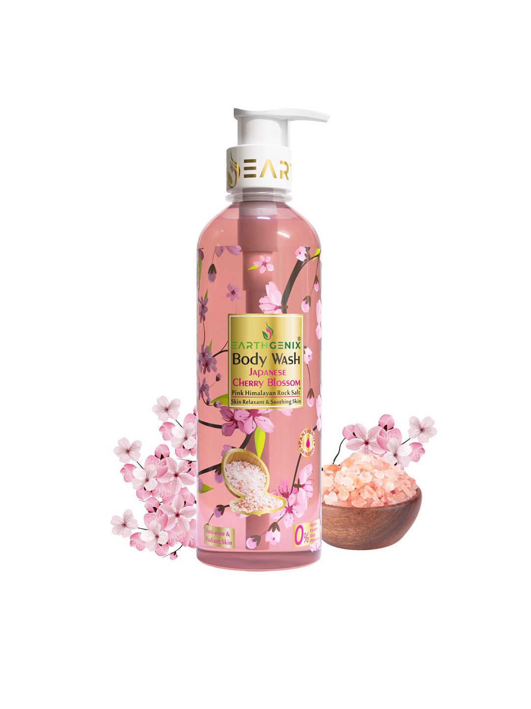 Earthgenix Body Wash Japanese Cherry Blossom & Pink Himalayan Rock Salt With Loofah-1000ml