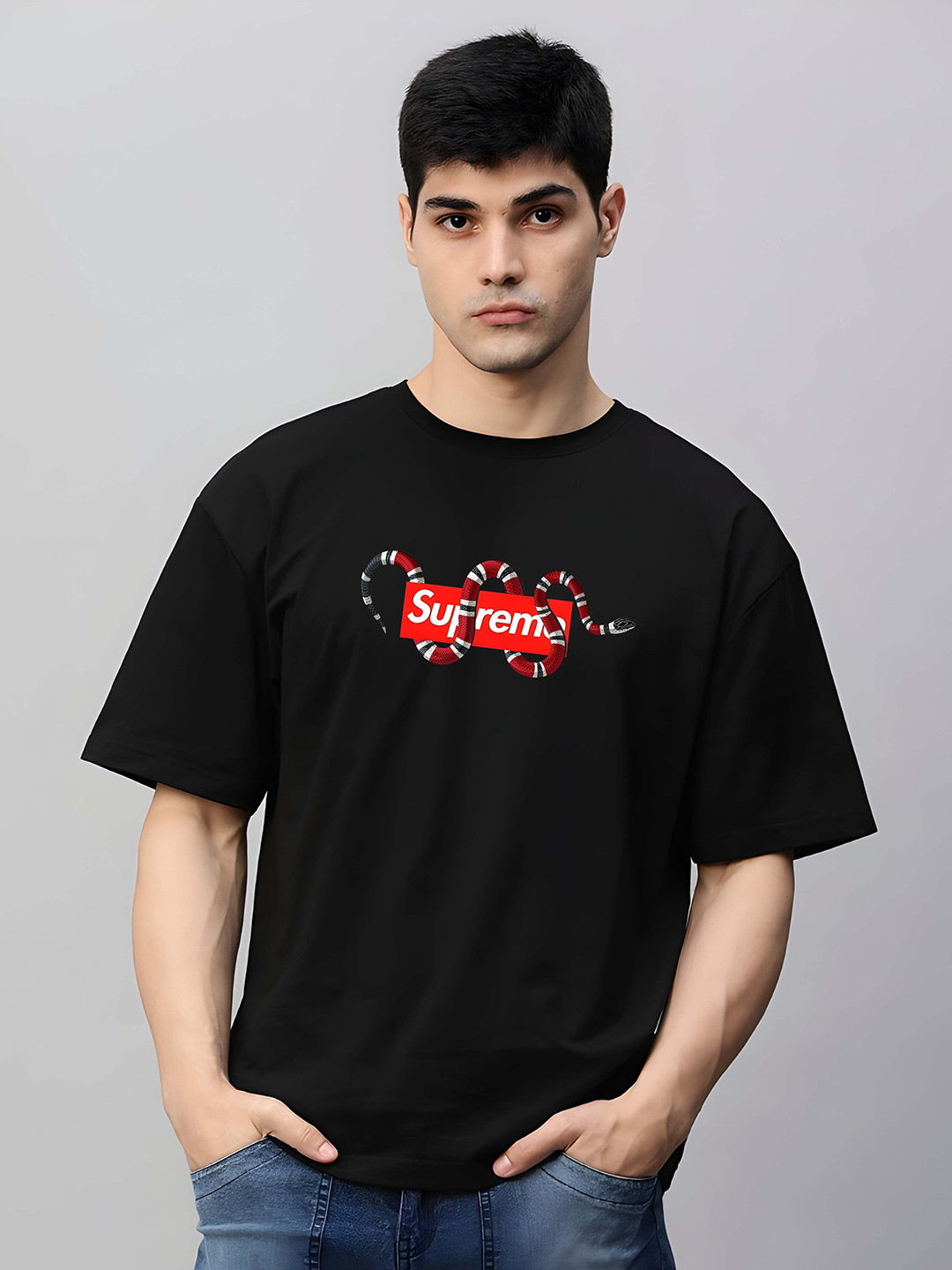 KAIDO Men Typography Printed Oversized Pure Cotton T-shirt