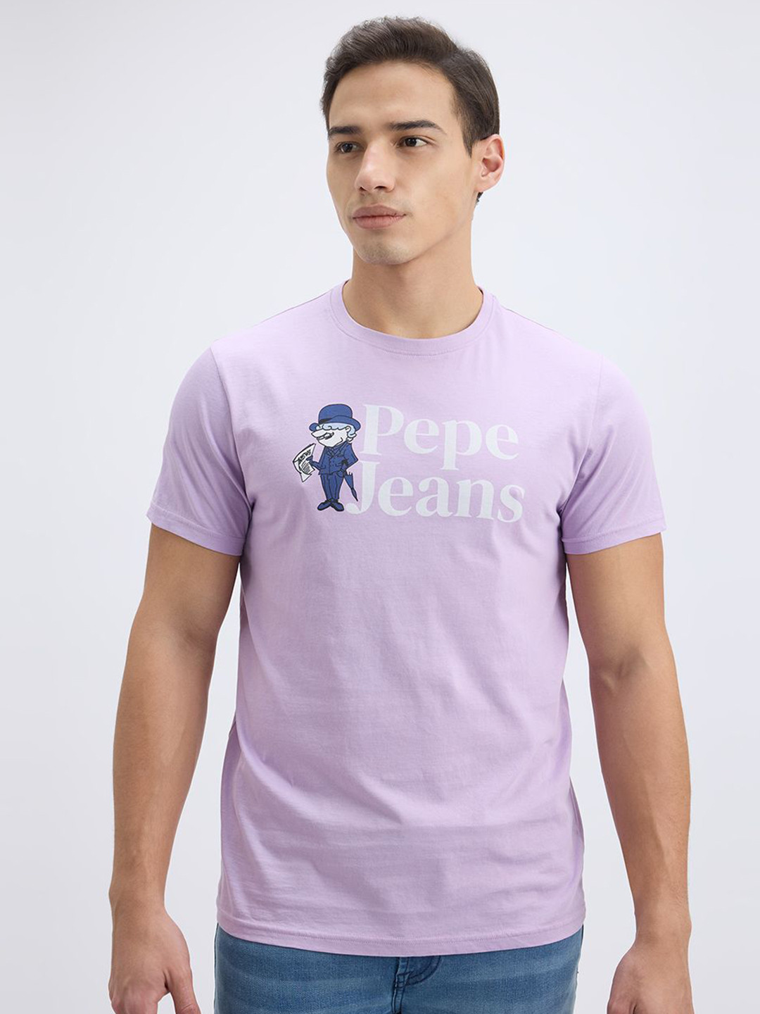 Pepe Jeans Men Typography Printed Round Neck Cotton Slim Fit T-shirt