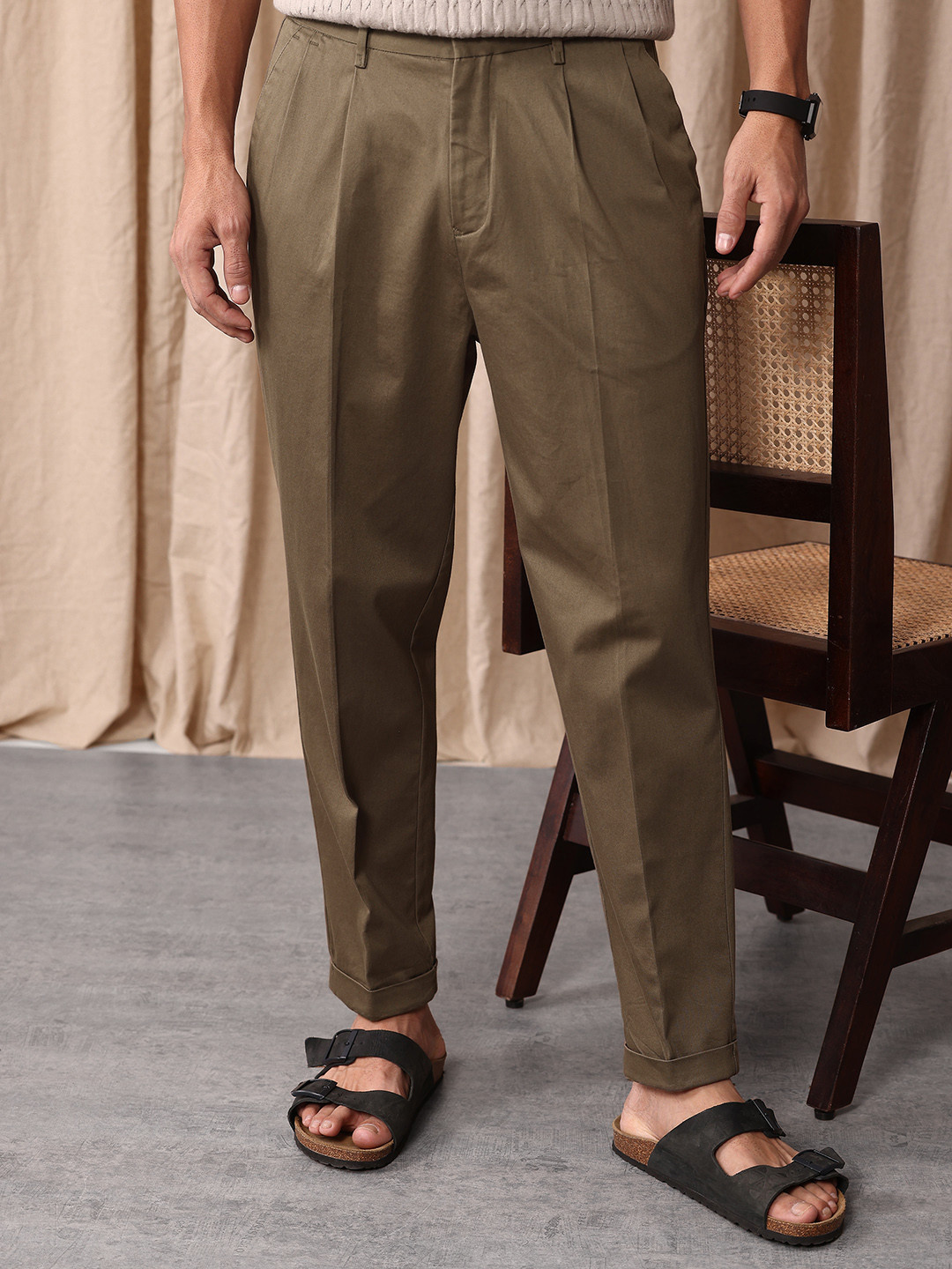 Mr Bowerbird Men Liberal Fit Aasan Pleated Trousers