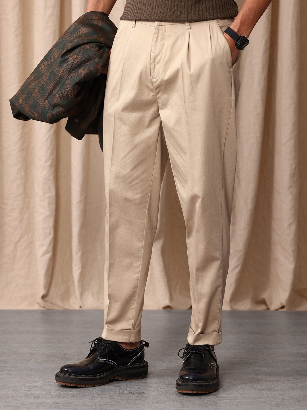 Mr Bowerbird Men Liberal Fit Aasan Pleated Trousers