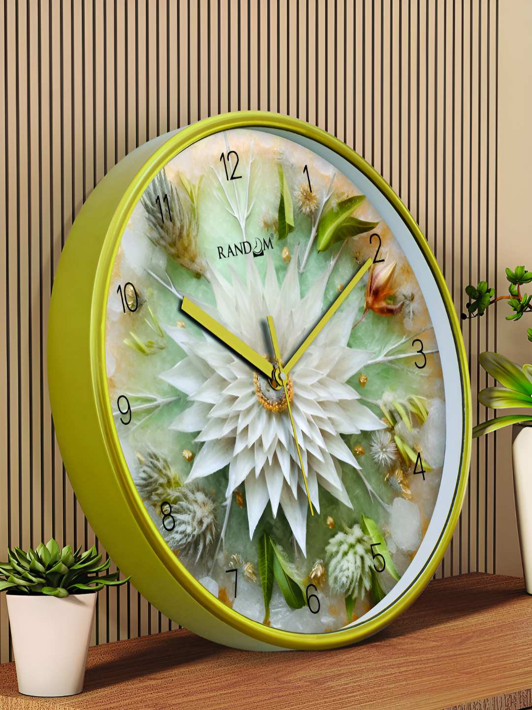 RANDOM Sweep Silent Green & White Floral Printed Analogue Contemporary Wall Clock