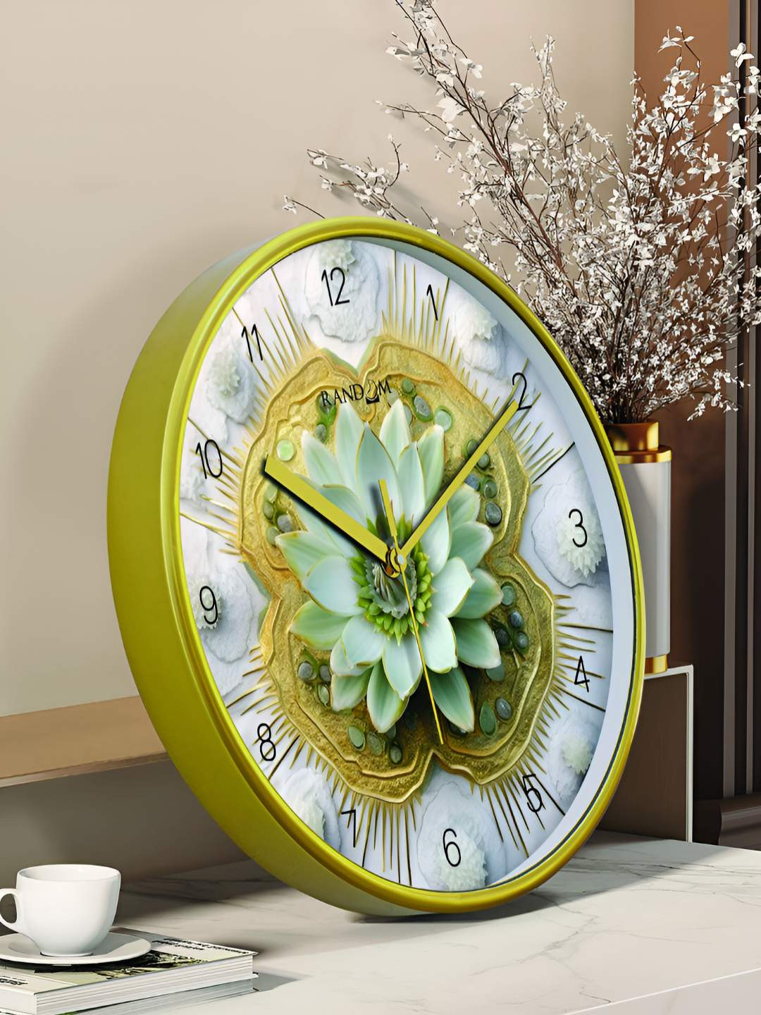 RANDOM Sweep Silent Green & Gold-Toned Printed Contemporary Wall Clock