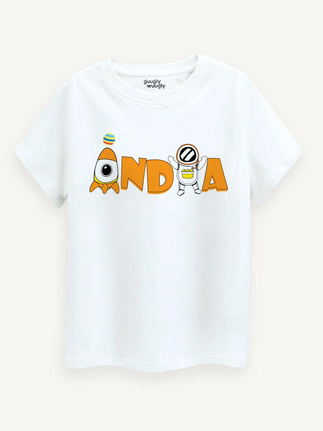 Guugly Wuugly Super Soft Combed Compact Cotton India Astronaut White T-shirt