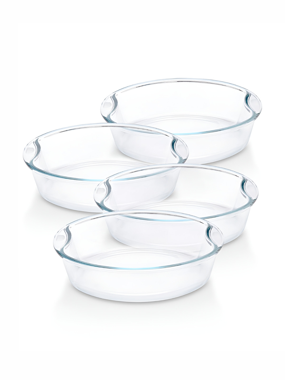 BOROSIL Transparent 4 Pieces Borosilicate Glass Microwave Safe Round Baking Dish1.5 L