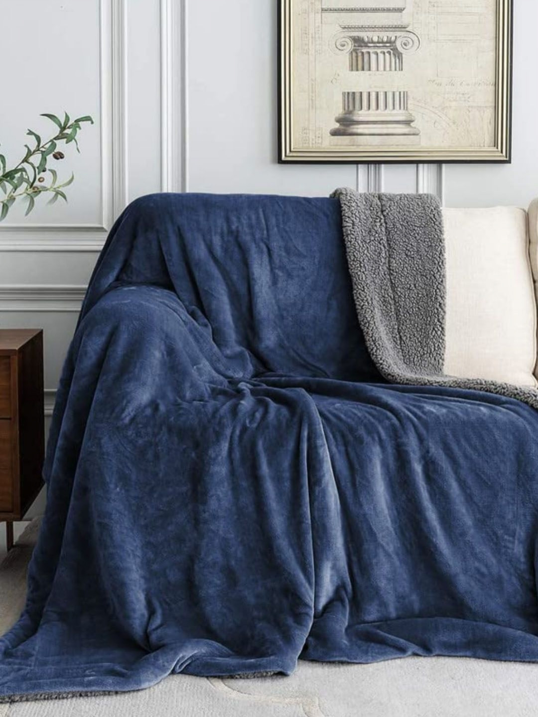 VAS COLLECTIONS Blue & Grey Fleece 300 GSM Double Bed Blanket