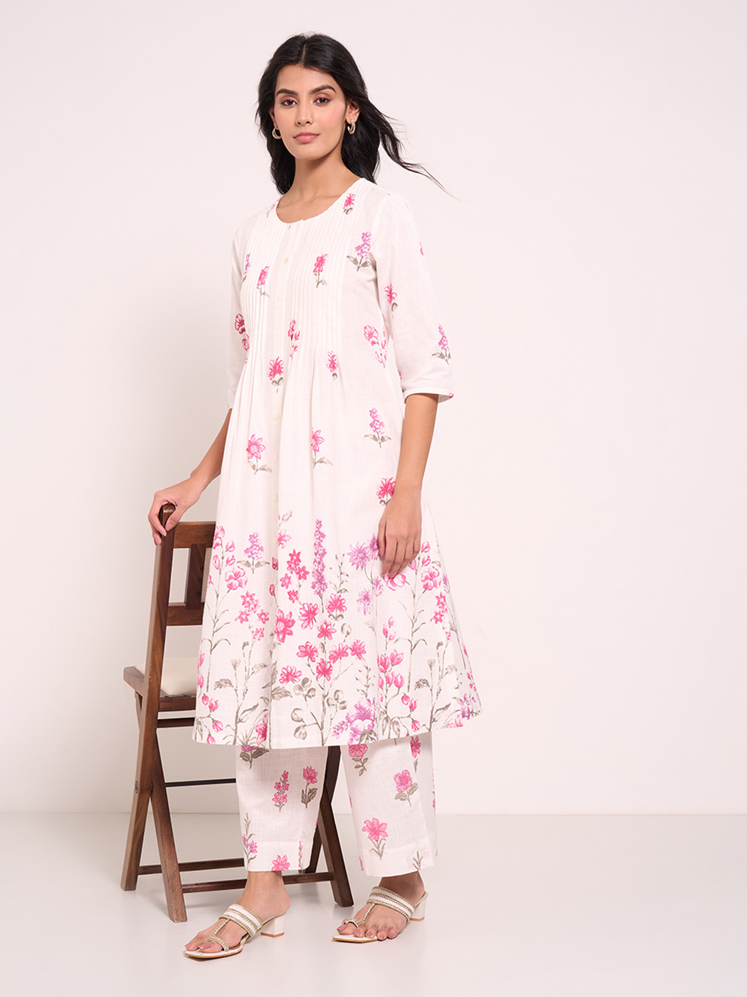 RANGMANCH BY PANTALOONS Floral Printed A-Line Pure Coton Kurtas