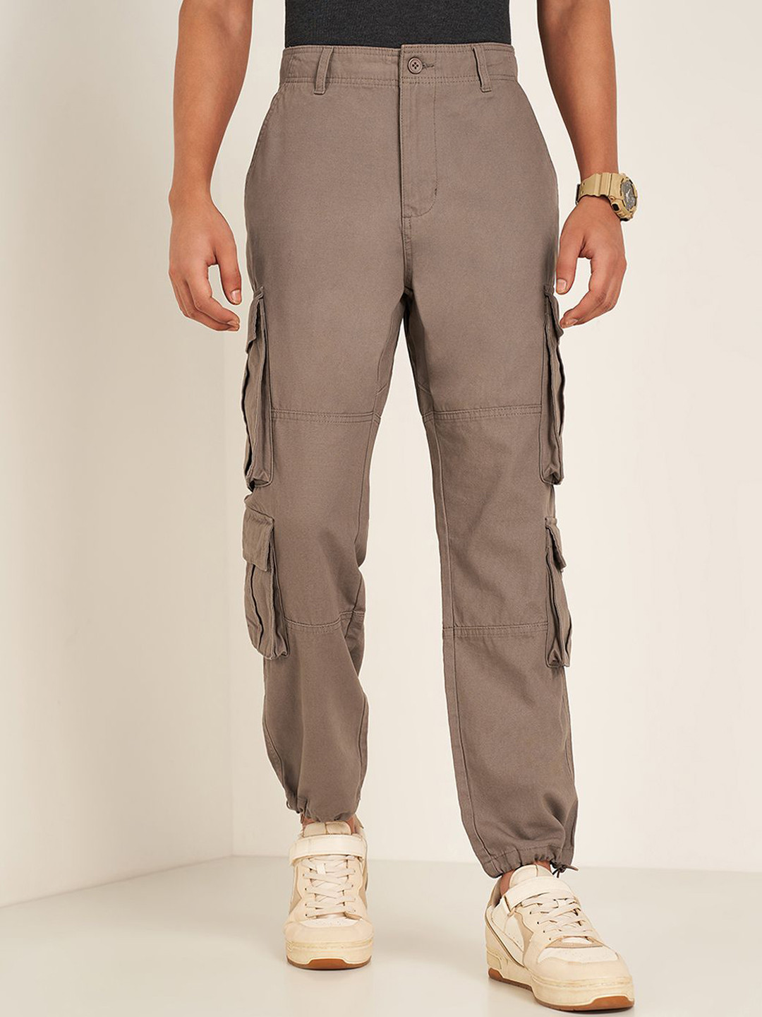 7 Alt by Pantaloons Men Relaxed Fit Mid-Rise Cargo Styles Pure Cotton Joggers