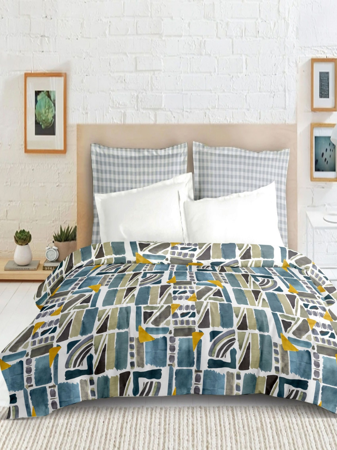 Enchant Home Teal Abstract Polycotton Skin-Friendly 120 TC Queen Fine Bedsheet with 2 Pillow Covers-100 x 90 inches
