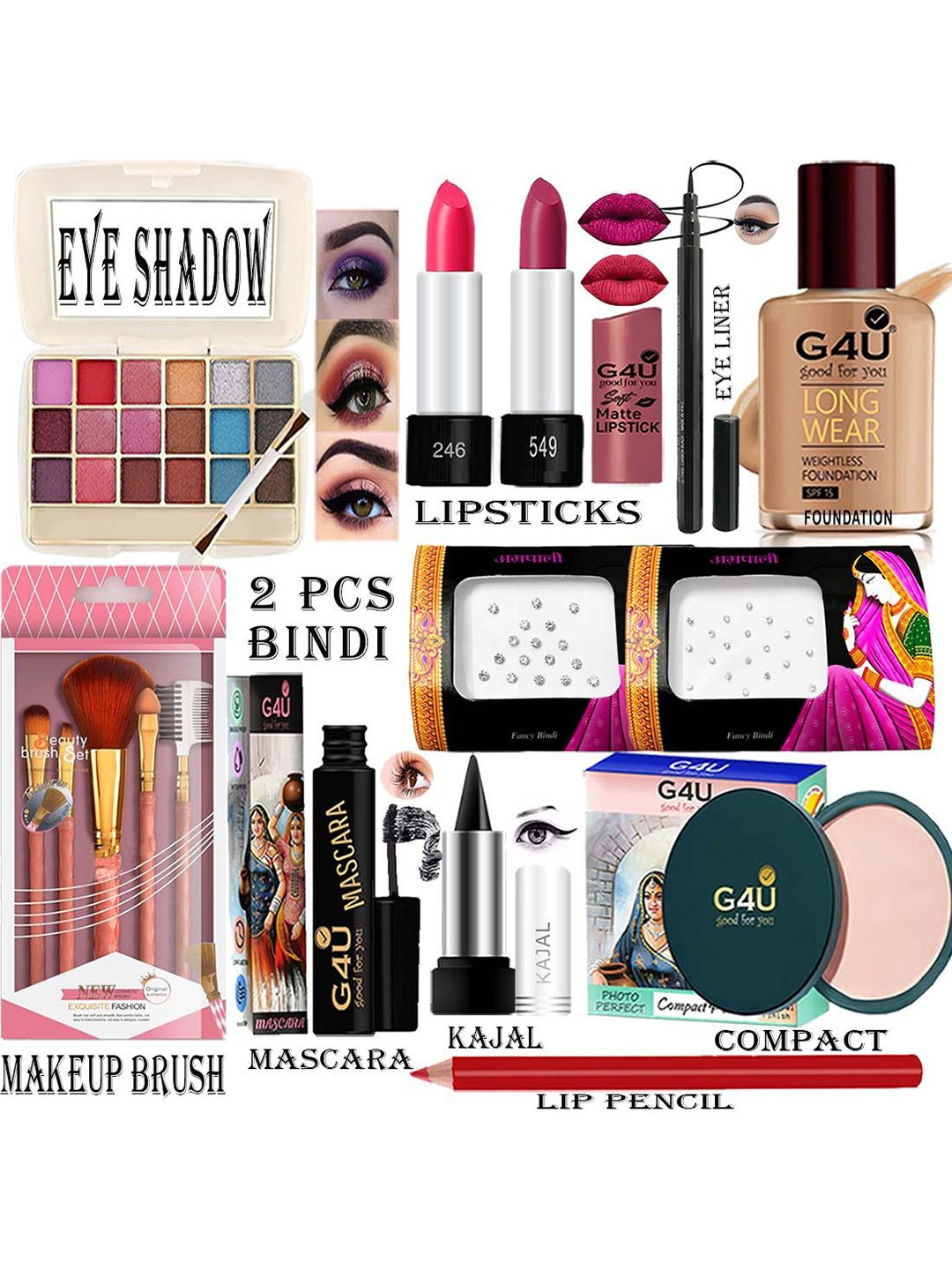 G4U 16 Piece Complete Makeup Kit for women Glamour Festive Makeup Set 79