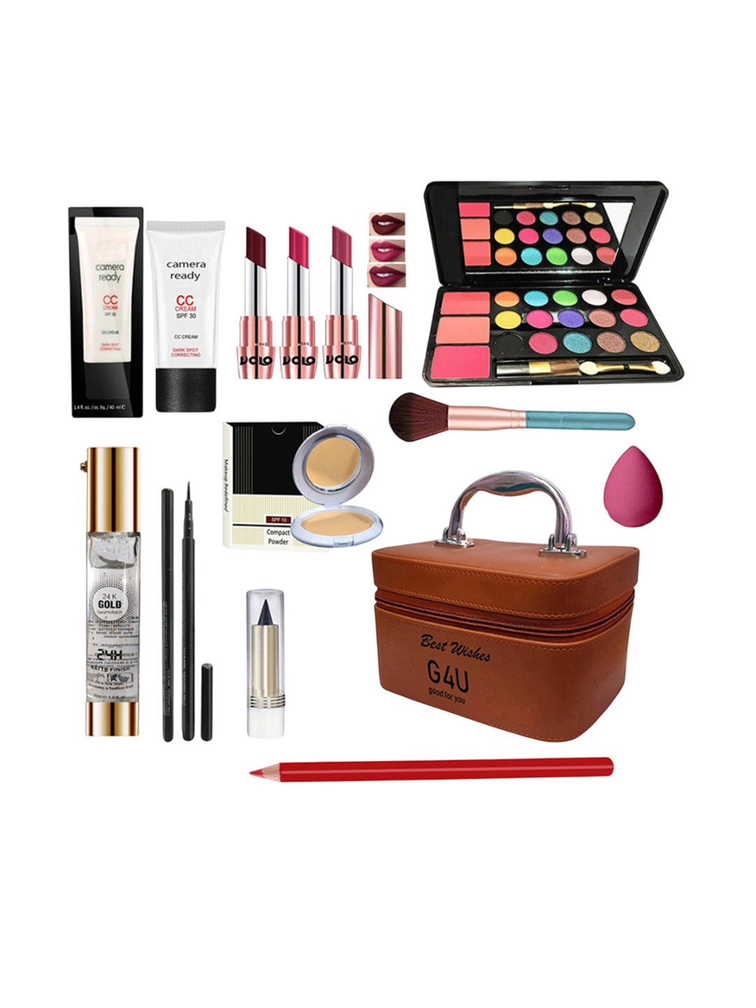 G4U All In One Makeup Kit with Multi-purpose Makeup Box(Matte Red Lipstick)13Pcs.