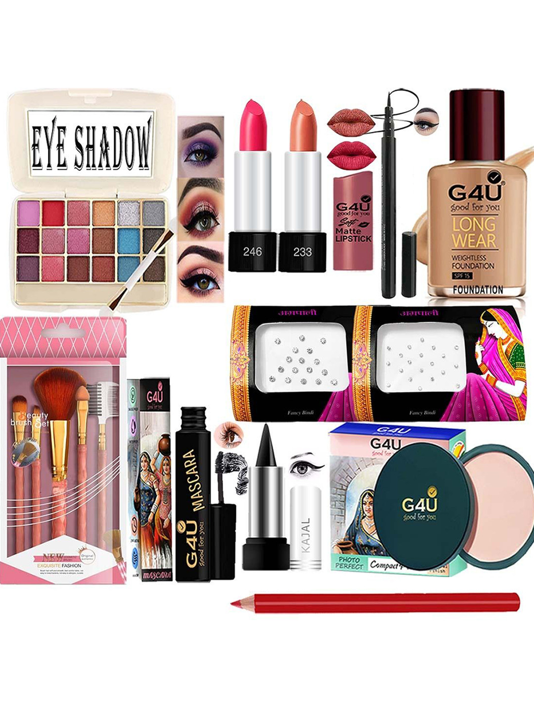 G4U 16 Piece Complete Makeup Kit for women  Glamour  Festive Makeup Set 83