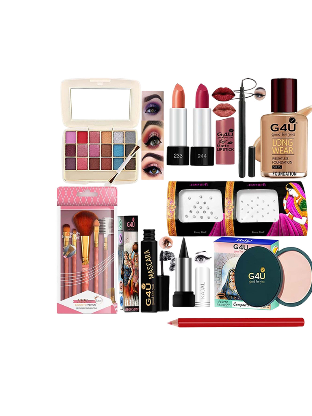 G4U 16 Piece Complete Makeup Kit for women  Glamour  Festive Makeup Set 101