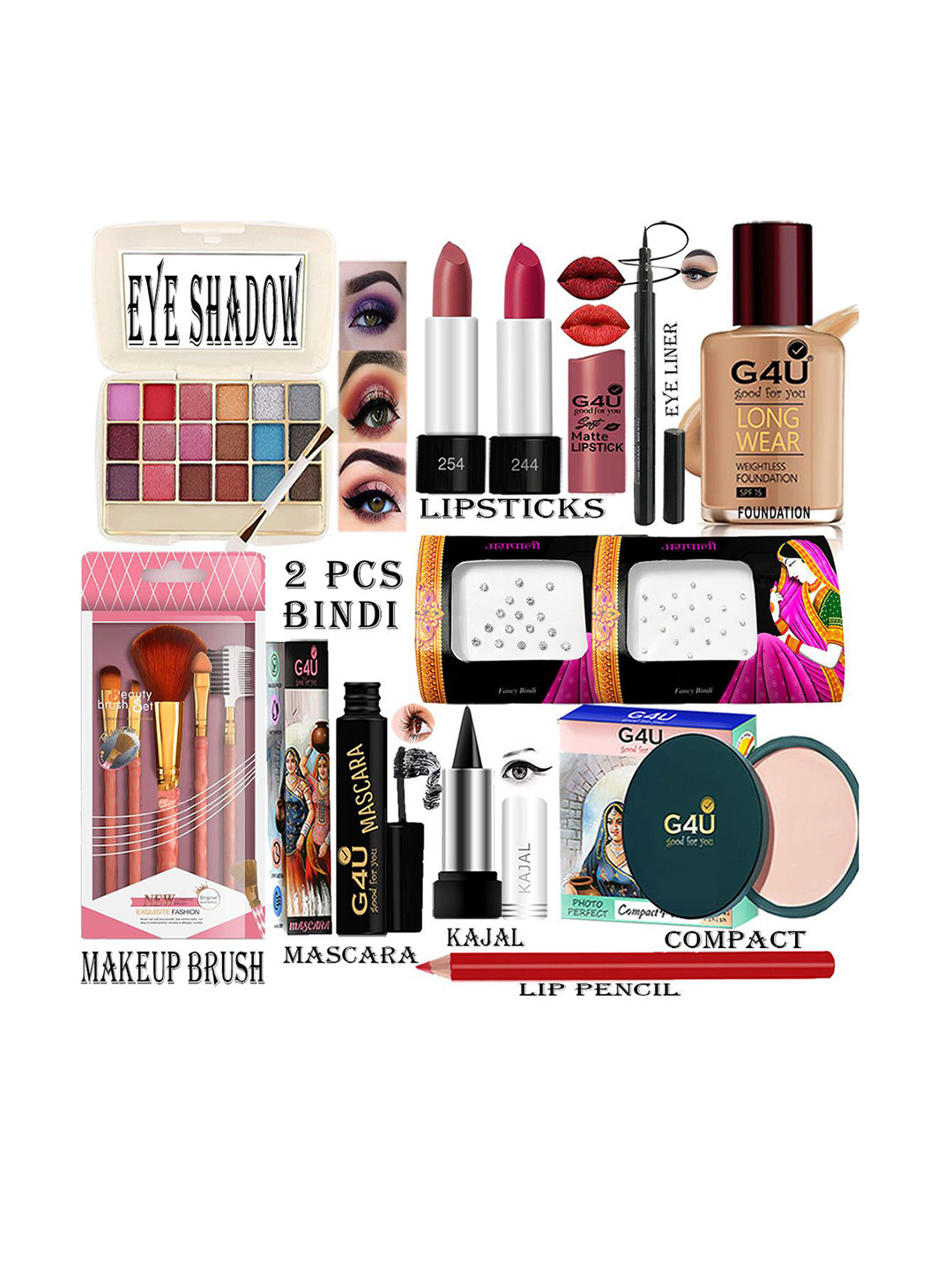 G4U 16 Piece Complete Makeup Kit for women  Glamour  Festive Makeup Set 144