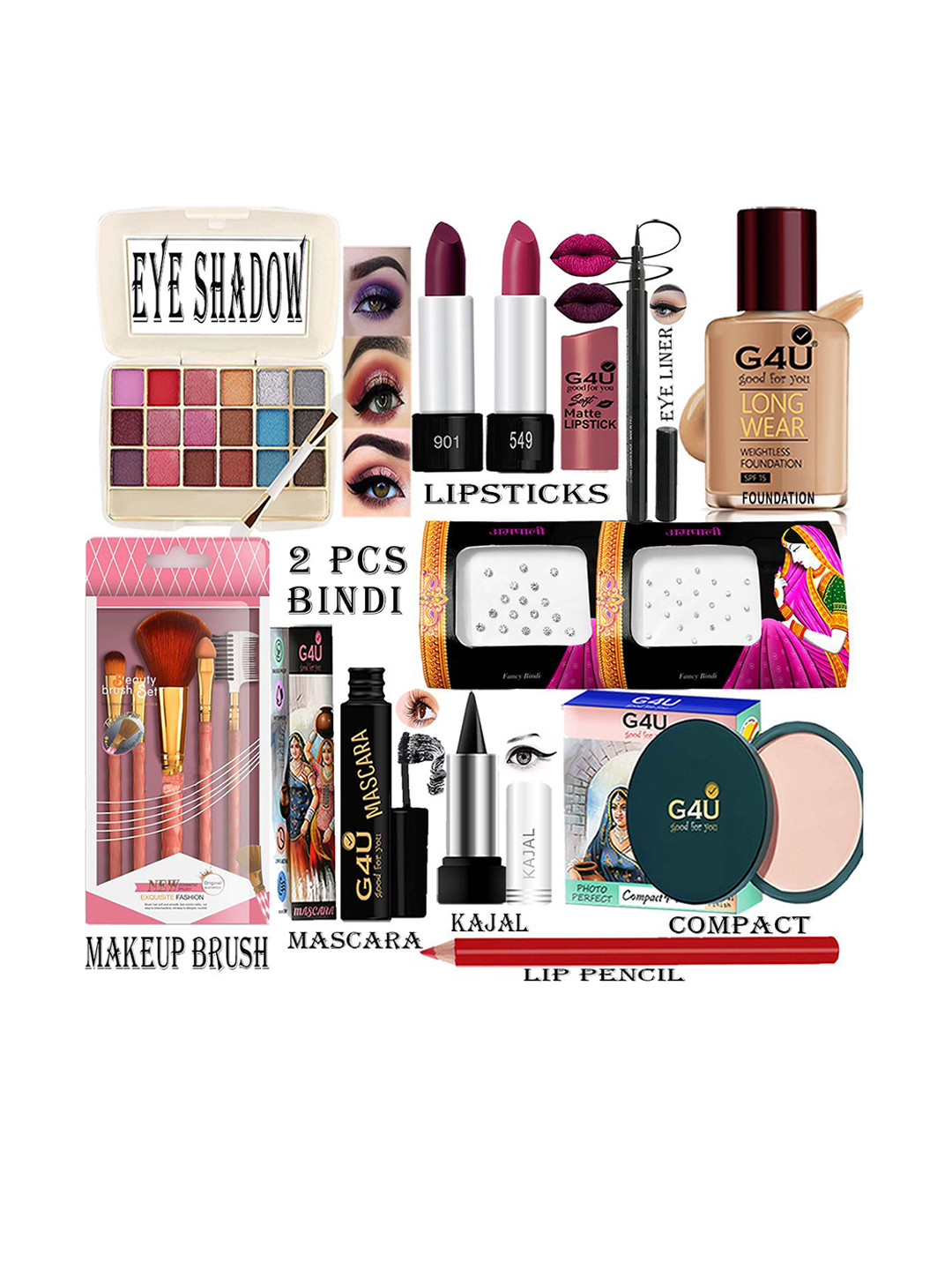 G4U 16 Piece Complete Makeup Kit for women  Glamour  Festive Makeup Set 163