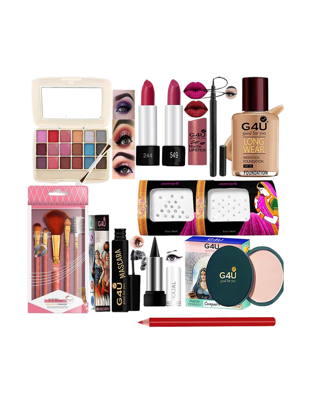 G4U 16 Piece Complete Makeup Kit for women  Glamour  Festive Makeup Set 189