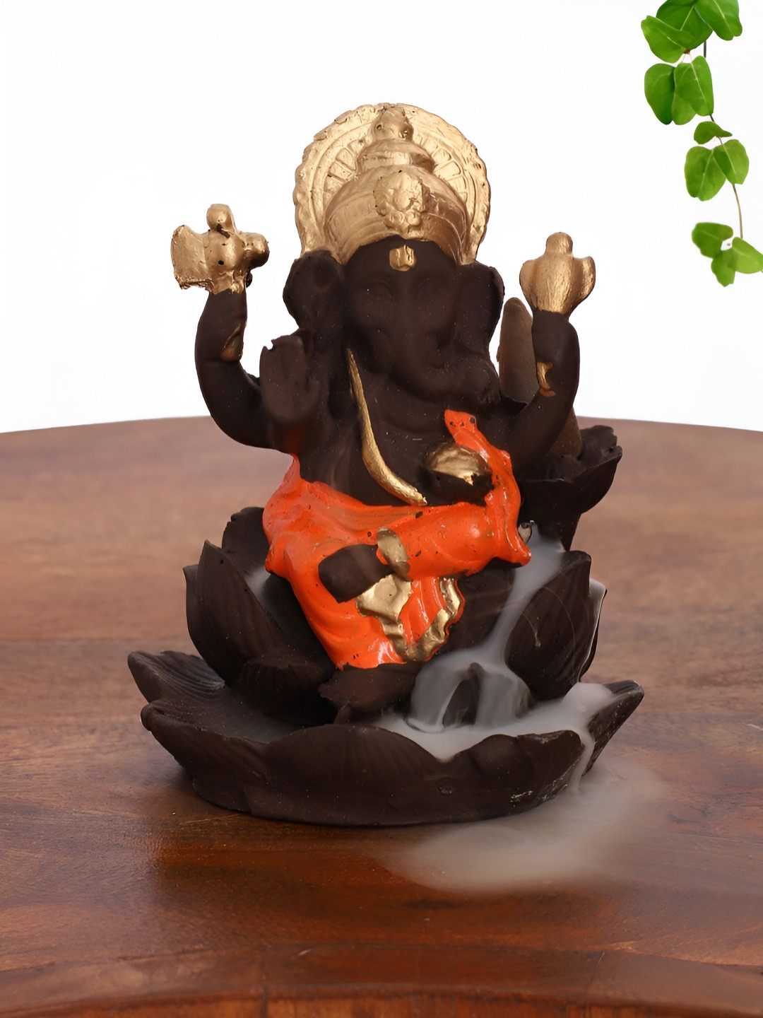 INTERNATIONAL GIFT Ganesh Idol Sitting on Louts Flower and Backflow Fountain Smoke Red Polyresin Matte Prayer Room Fountain Medium Showpiece - 1.6 Inches