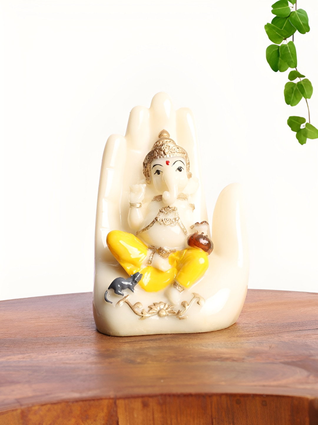 INTERNATIONAL GIFT Blessing Ganesha Sitting Hand Yellow Polyresin Natural Prayer Room Medium Showpiece - 2.2 Inches
