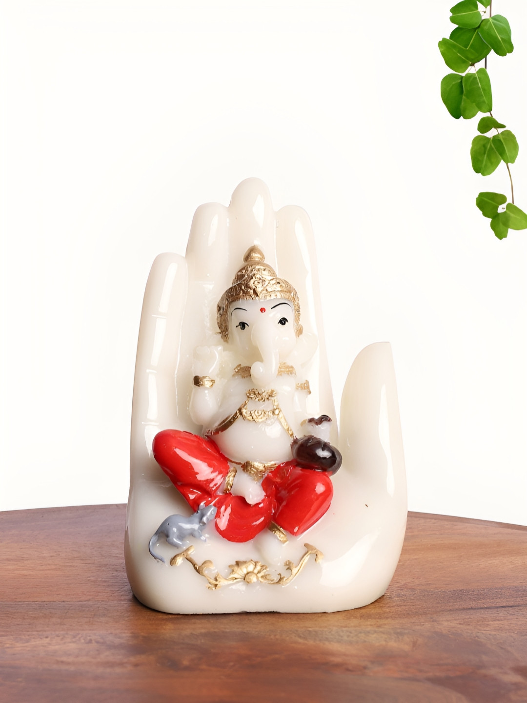 INTERNATIONAL GIFT Blessing Ganesha Red Polyresin Natural Prayer Room Medium Showpiece - 2.2 Inches