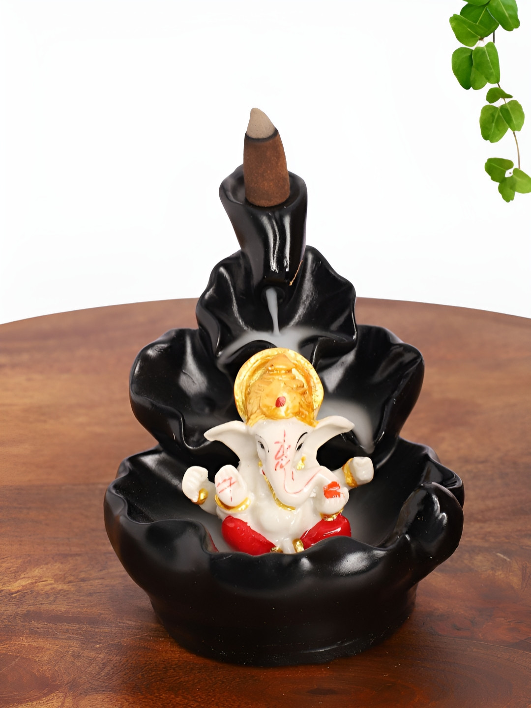 INTERNATIONAL GIFT Ganesh Waterfall Back Flow Smoke Fountain Red Polyresin Glossy Prayer Room Fountain Medium Showpiece - 1.8 Inches