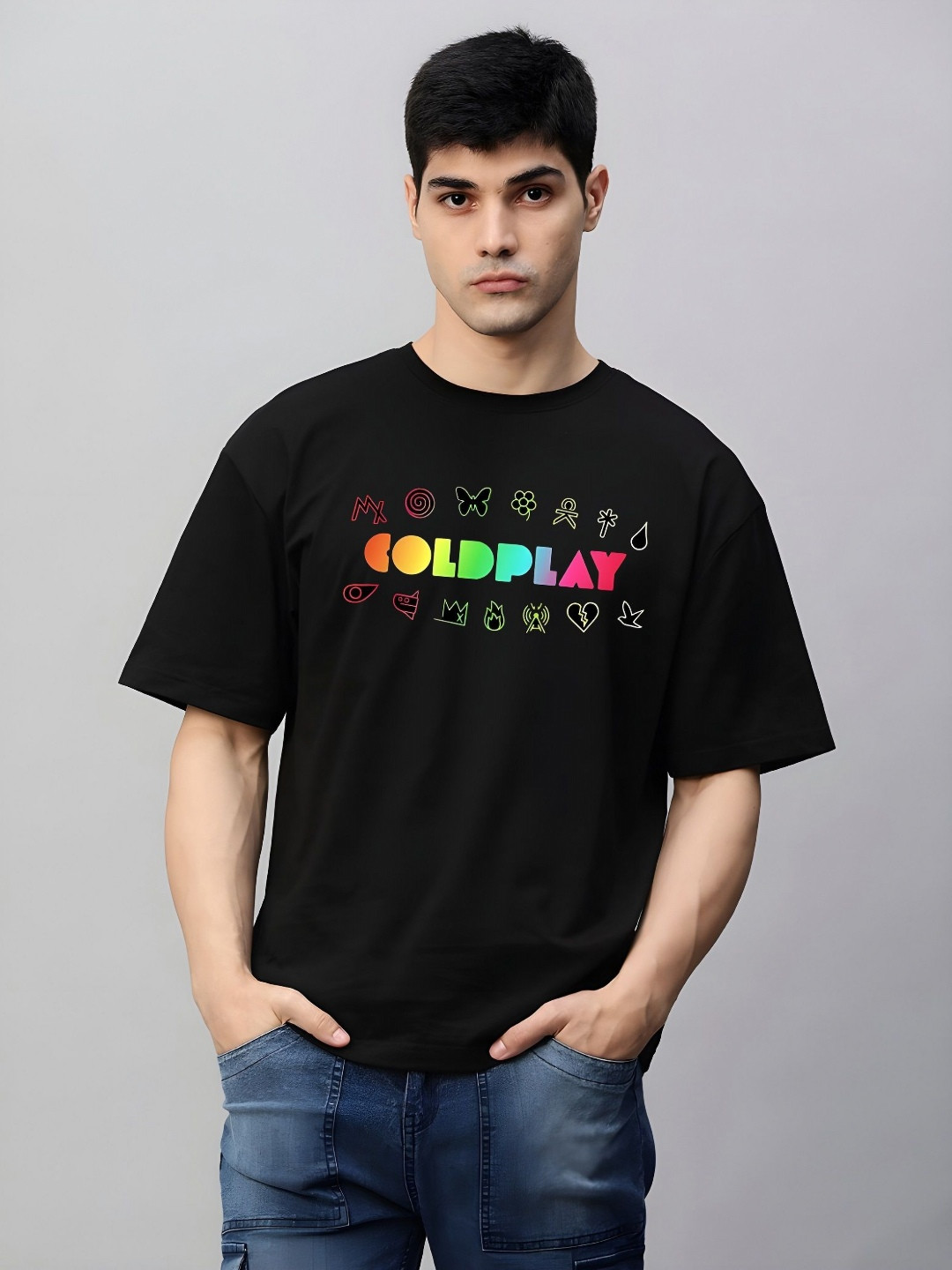 KAIDO Men Music Print Drop-Shoulder T-shirt