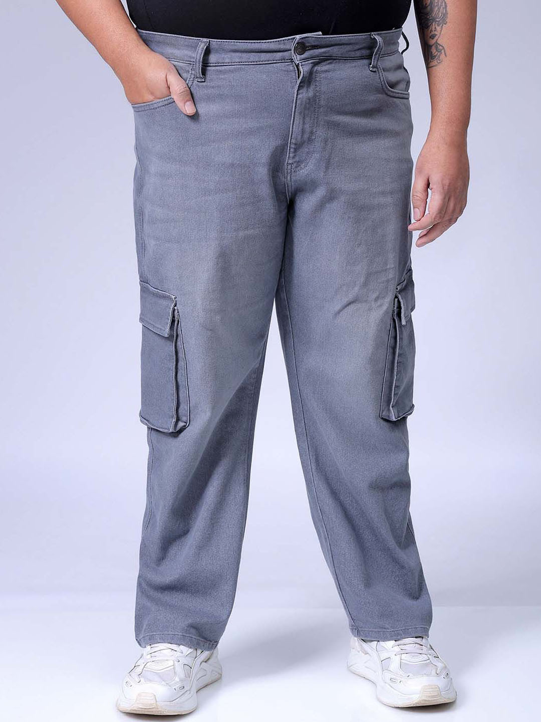 HARDSODA Men Plus Size Baggy Light Fade Stretchable Jeans