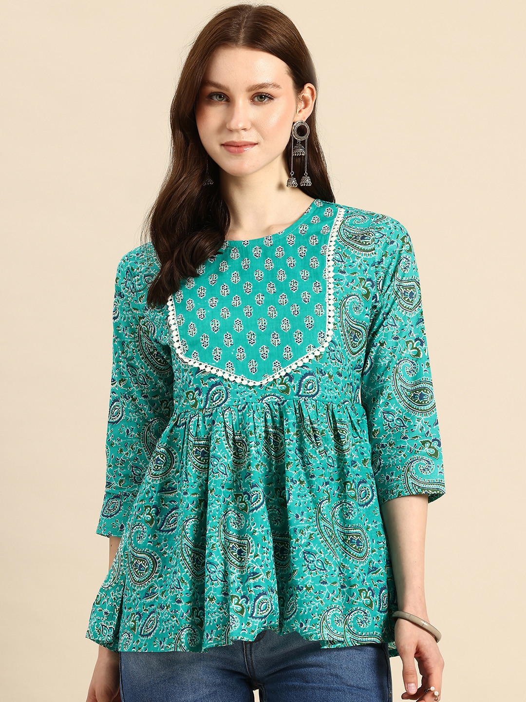 A&K Pure Cotton Floral Print Peplum Top