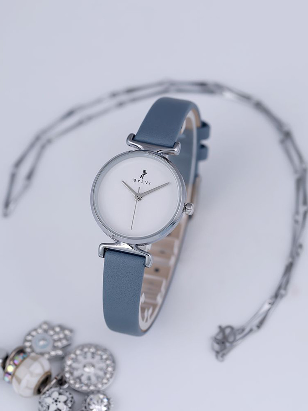 Sylvi Women Leather Straps Analogue Multi Function Watch VLTL-Wht-Silver-SB