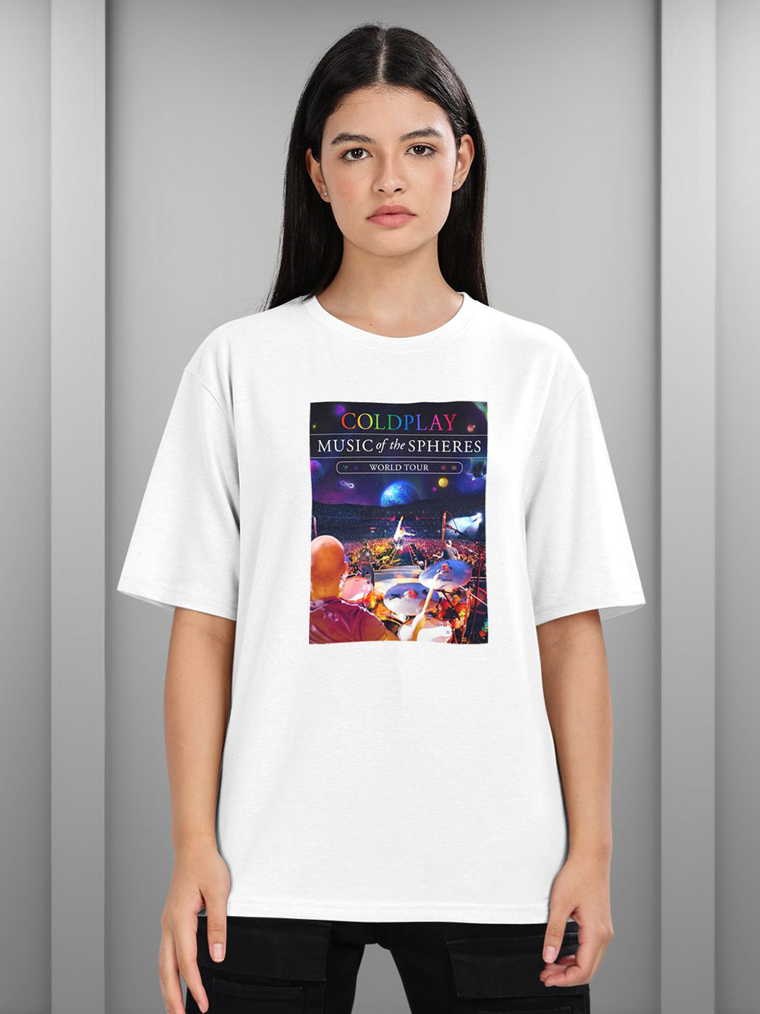 HELLCAT Women Coldplay Graphic Printed Oversized Cotton T-shirt