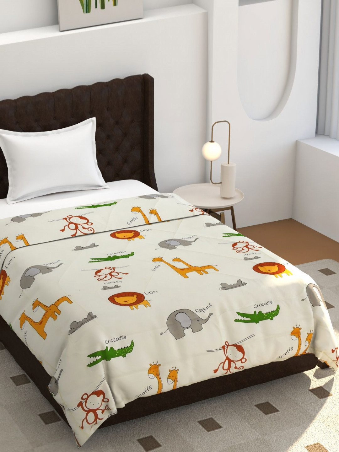 BREVARD White Cartoon Characters Printed Glace Cotton 150 GSM Double Bed Comforter