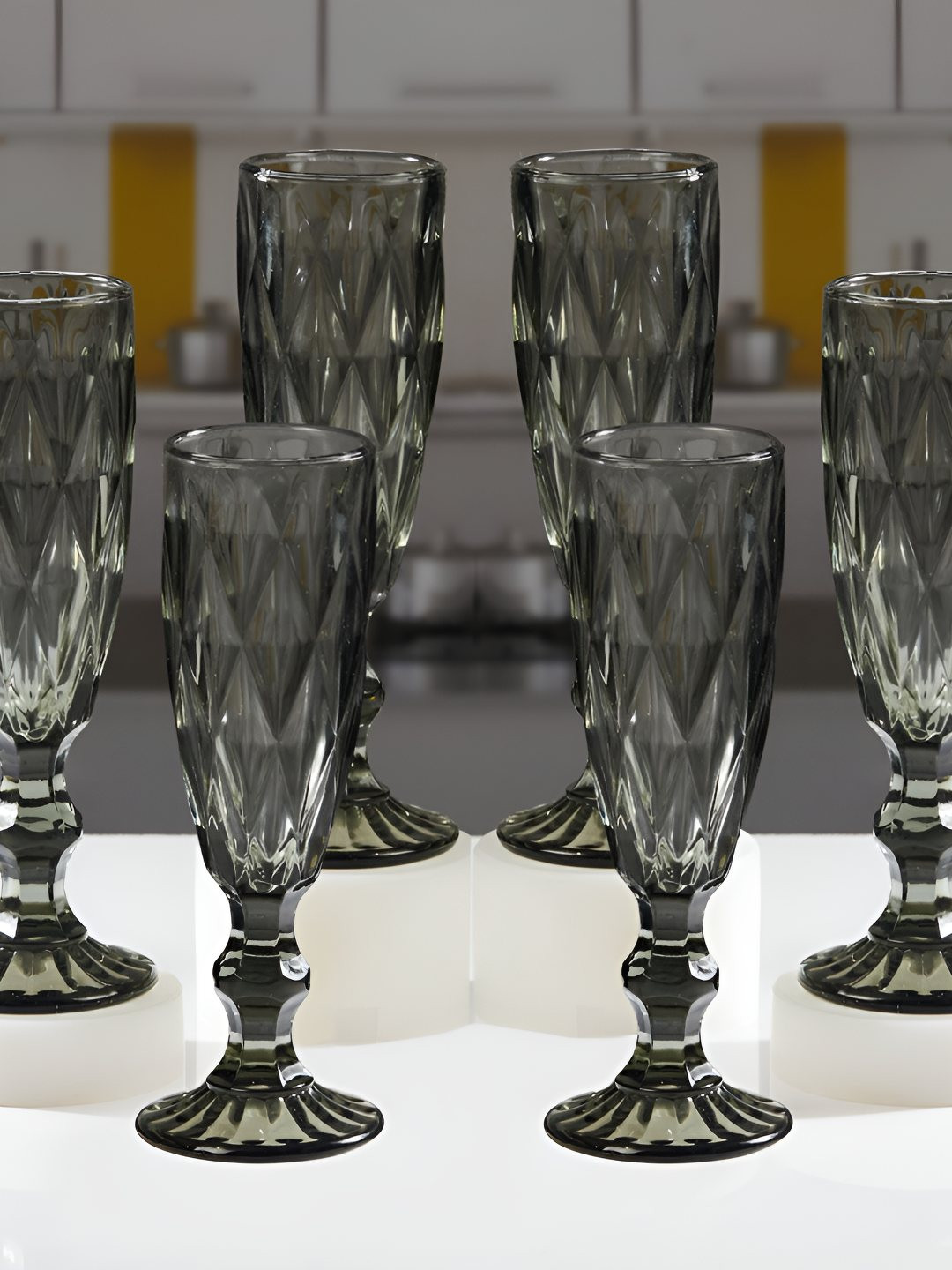 Kookee Grey 6 Pieces Textured Glass Crystal Wine Glasses 150 ml Each