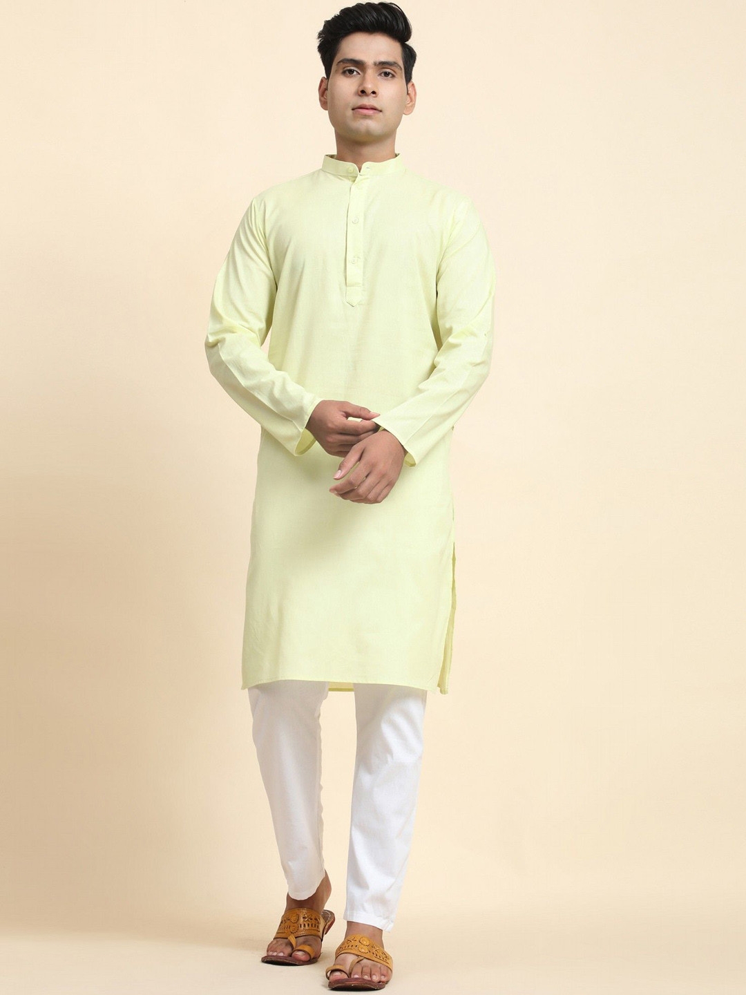 Moda Rapido Band Collar Pure Cotton Straight Kurta With Pyjamas