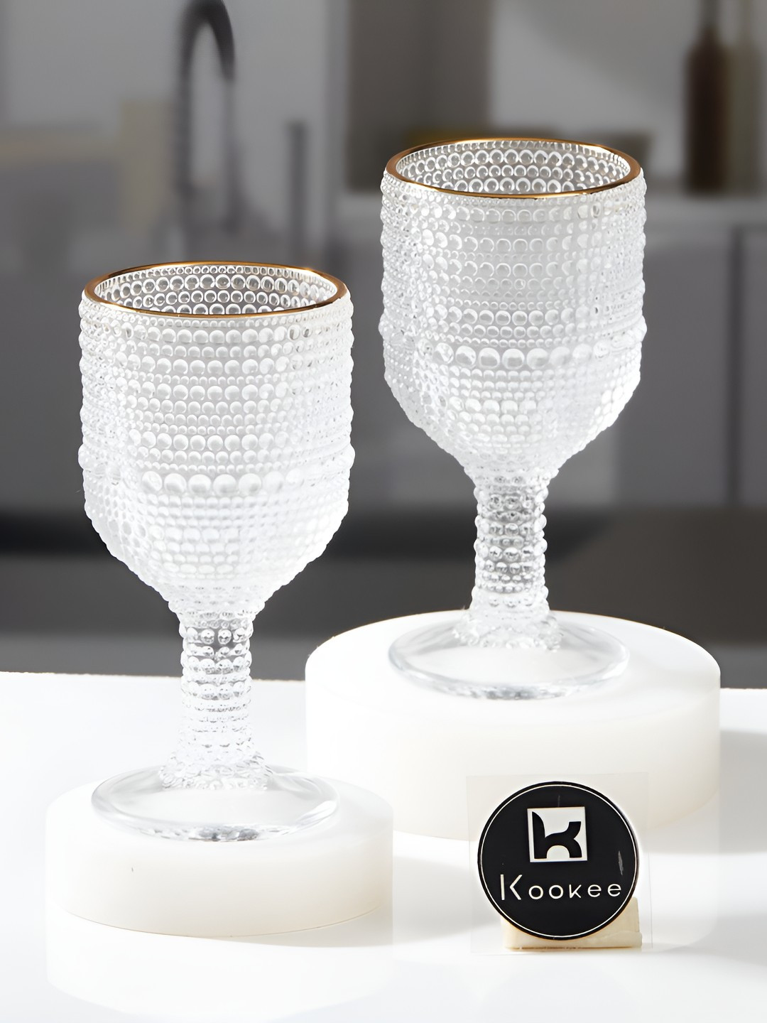 Kookee Transparent 2 Pieces Textured Crystal Wine Glass 50ml Each