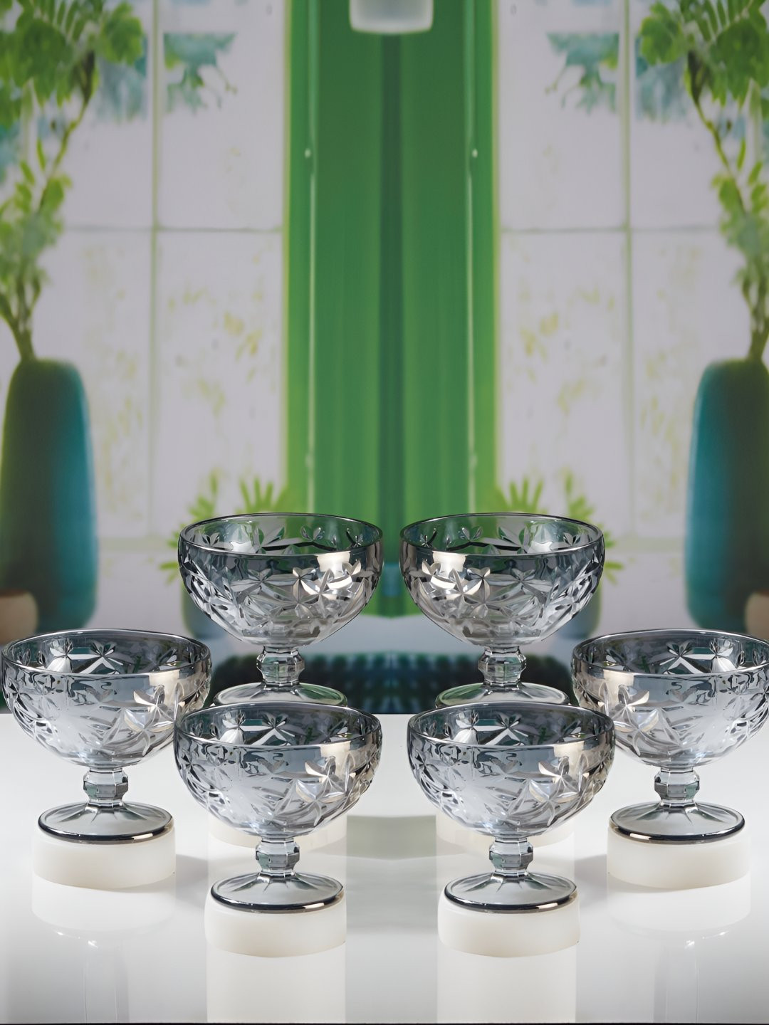 Kookee Grey 6 Pieces Textured Glass Glass Easy to Clean Serving Bowls 300 ml Each