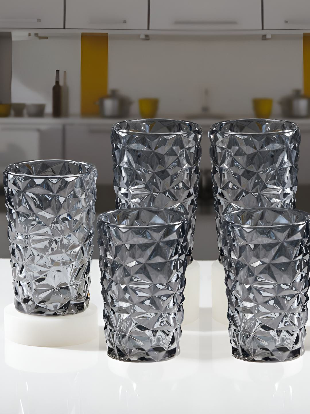 Kookee Grey 6 Pieces Textured Glass Crystal Drinking Glasses 300ml Each