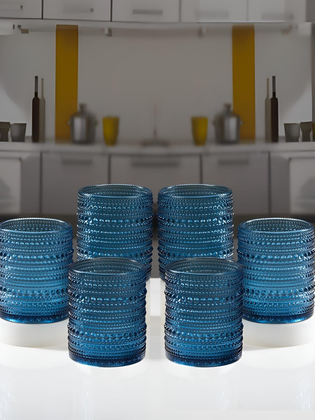 Kookee Blue 6 Pieces Crystal Whiskey Glasses - 300ml each