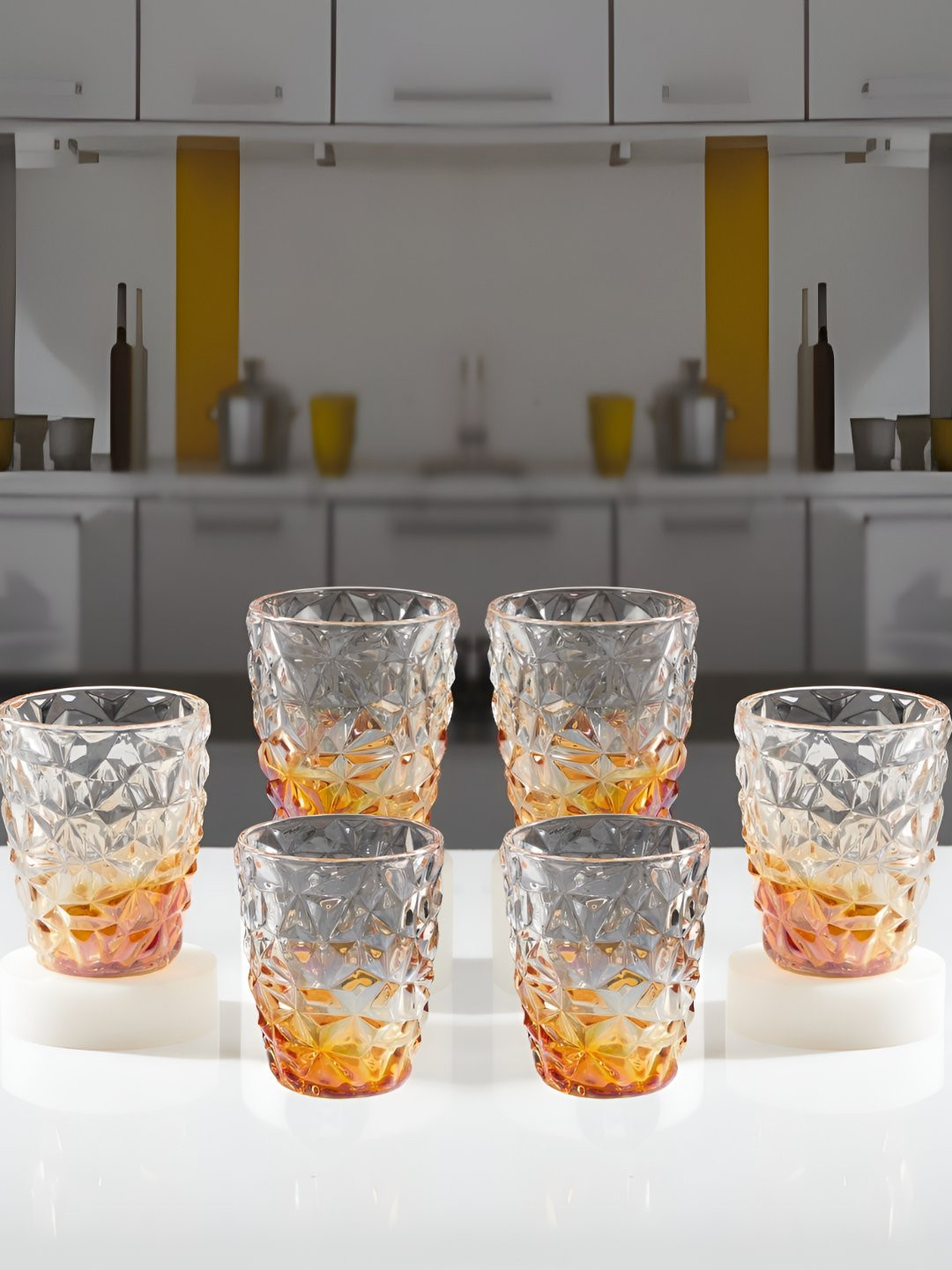 Kookee Gold-Toned & Transparent 6 Pieces Crystal Drinking Glasses 250 ml Each