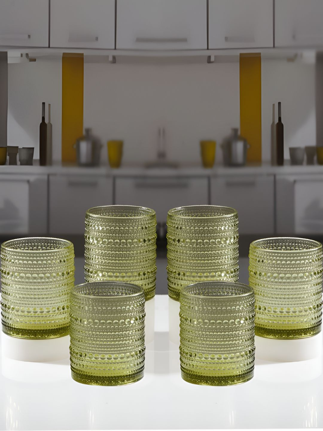 Kookee Green 6 Pieces Textured Crystal Whiskey Glass 300ml Each