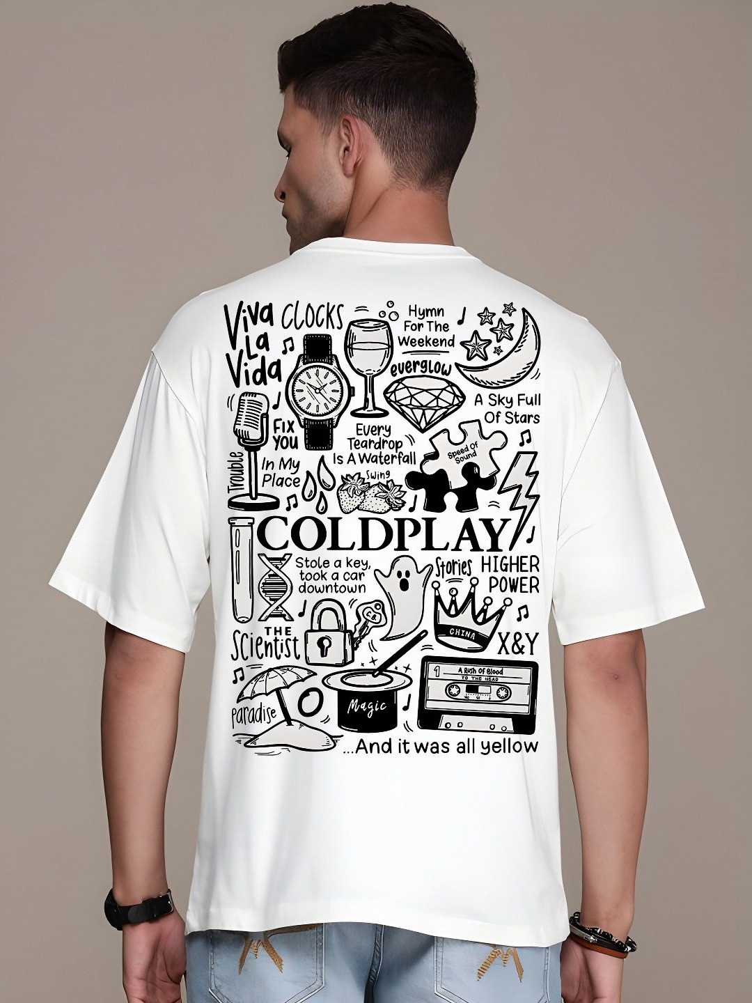 KAIDO Men Typography Printed Round Neck Cotton Oversized T-shirt