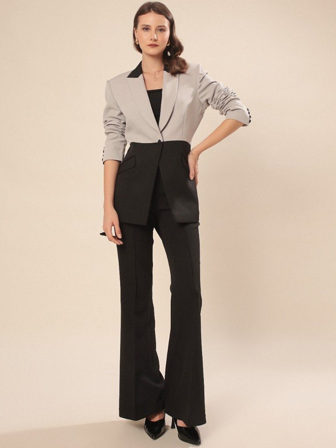VOLCAPE PANDORA Colourblocked Lapel Collar Blazer With Trouser