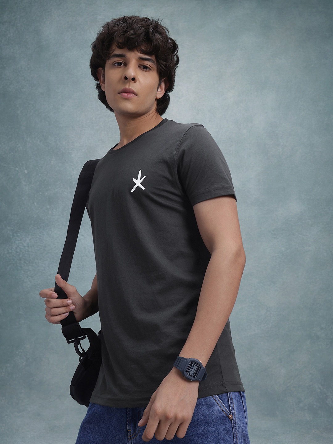 The Roadster Lifestyle Co. Solid T-shirt with Graphic Print Detail