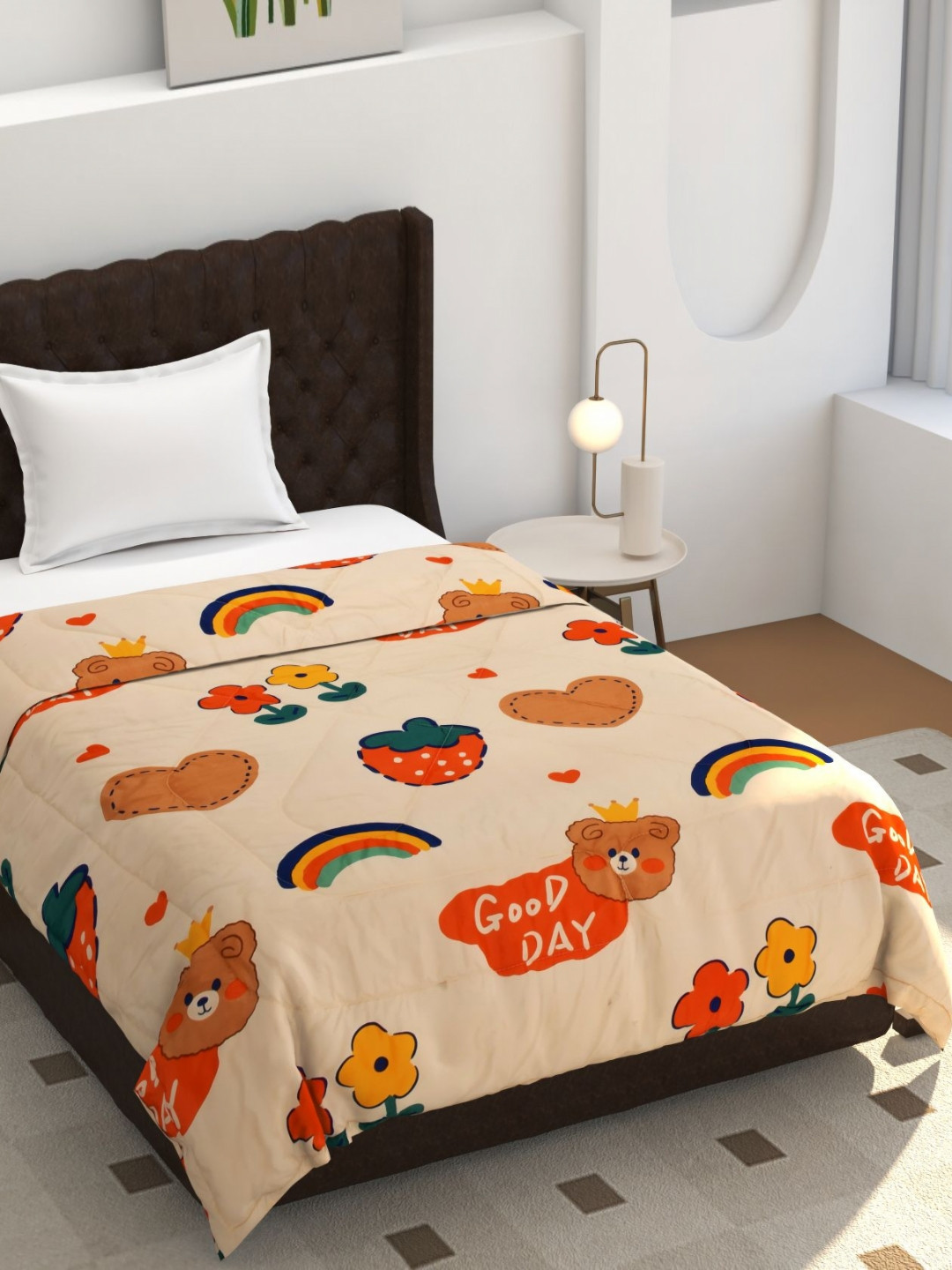 MORADO Peach-Coloured & Blue Cartoon Characters Printed 150 GSM Single Bed Comforter