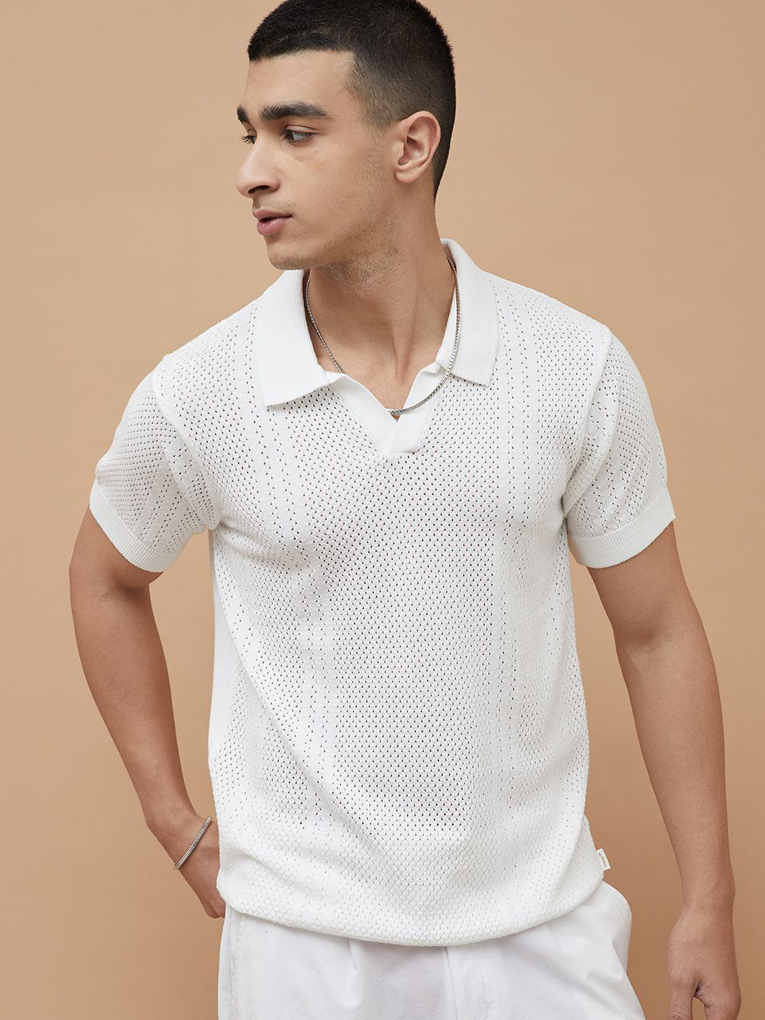 Forca Men Self Design Polo Collar Cotton T-shirt